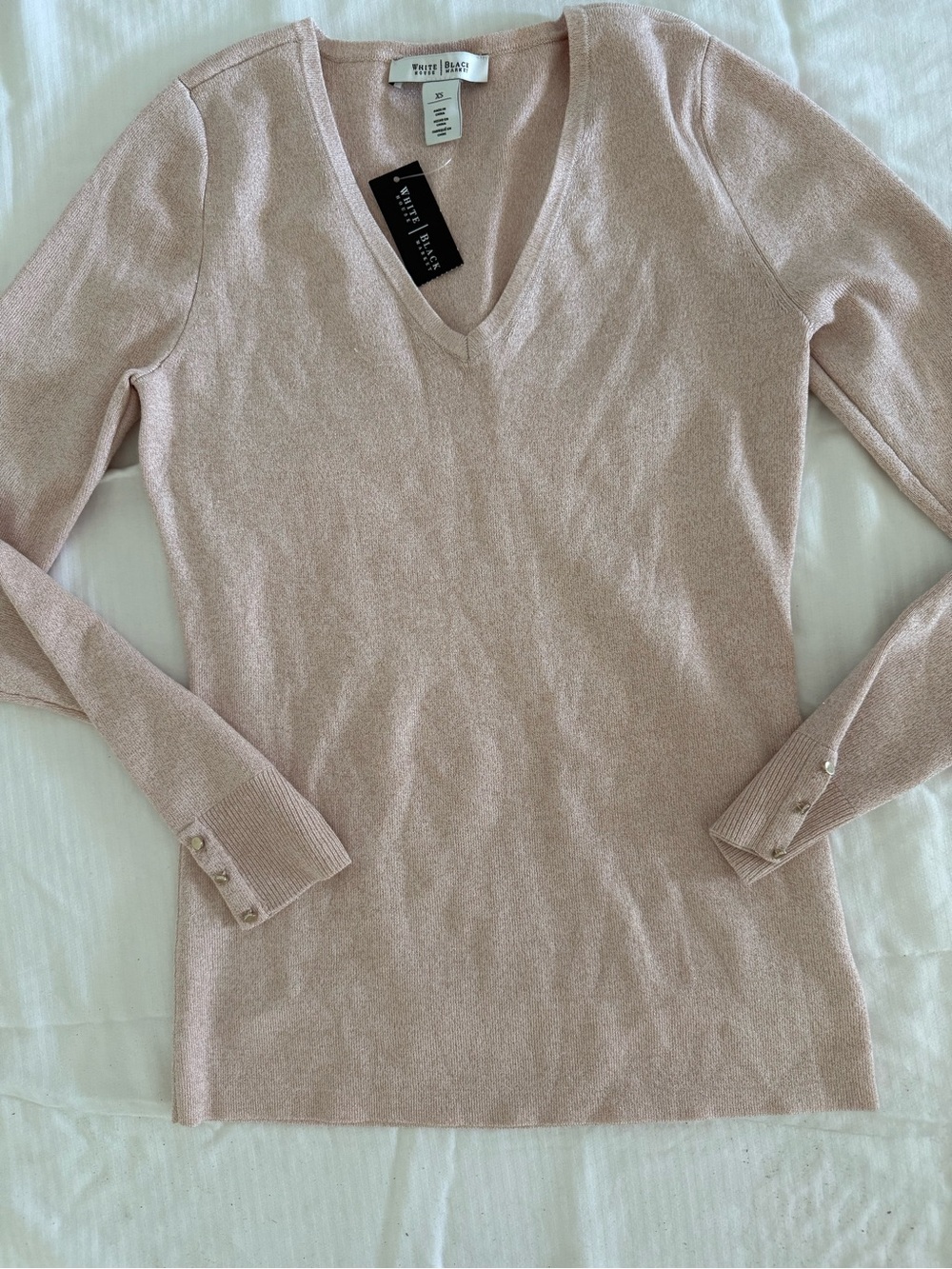 White House Black Market Women's V-Neck Long Sleeve Sweater - Blush Sz XS